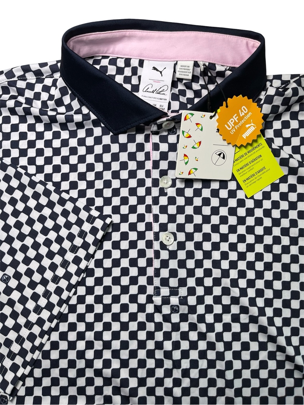 Puma Mens Arnold Palmer AP Checkered Polo Golf Shirt XL White Glow Deep Navy $90